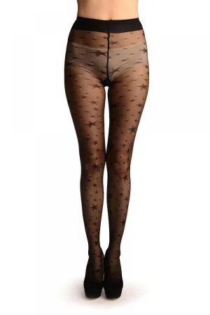 Black Micro Mesh With Woven Stars Tights