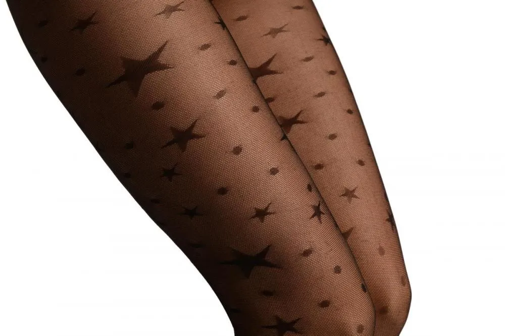 Black Micro Mesh With Woven Stars Tights