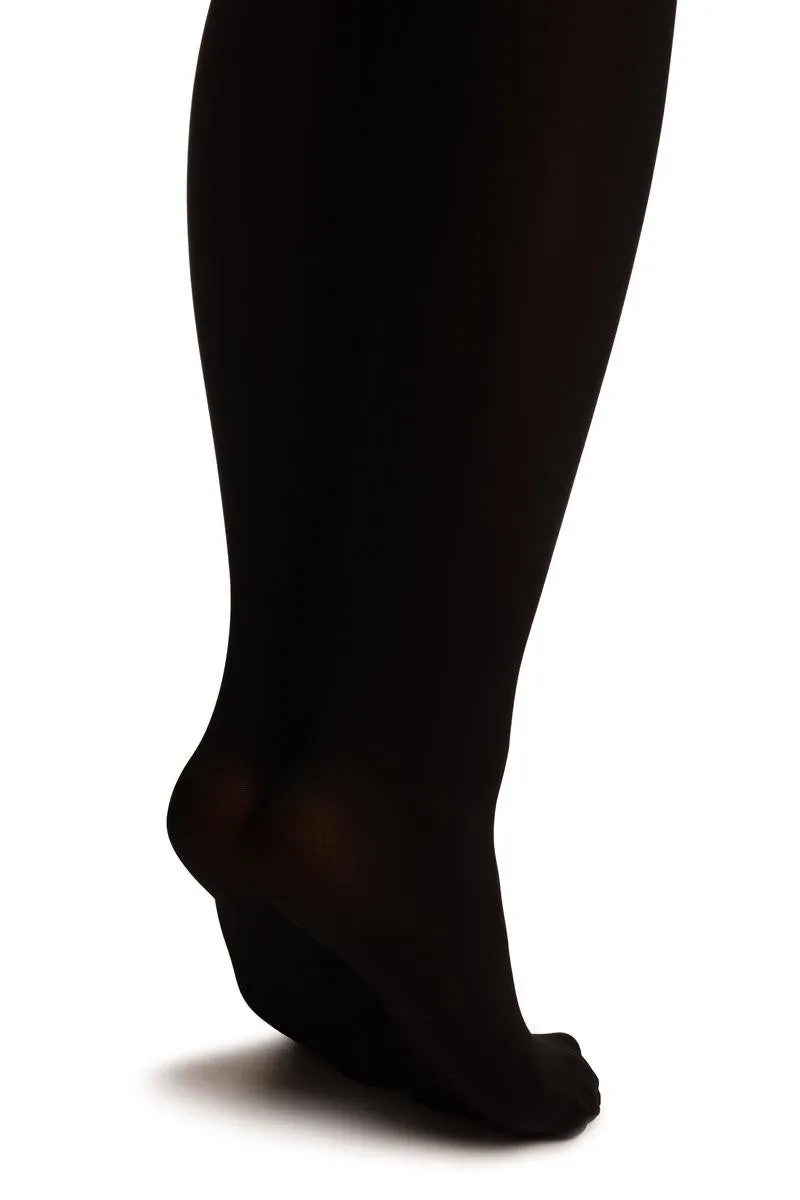 Black Opaque With Sheer Geometrical Faux Garter Tights