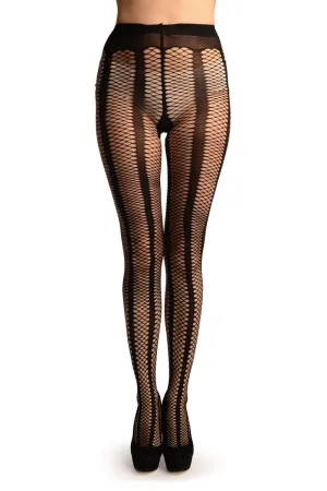 Black Sick Mesh Fishnet With Black Stripes Tights