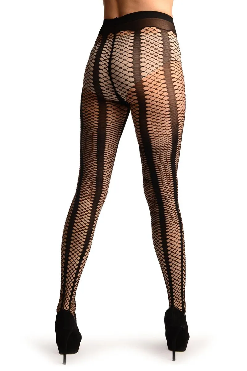 Black Sick Mesh Fishnet With Black Stripes Tights