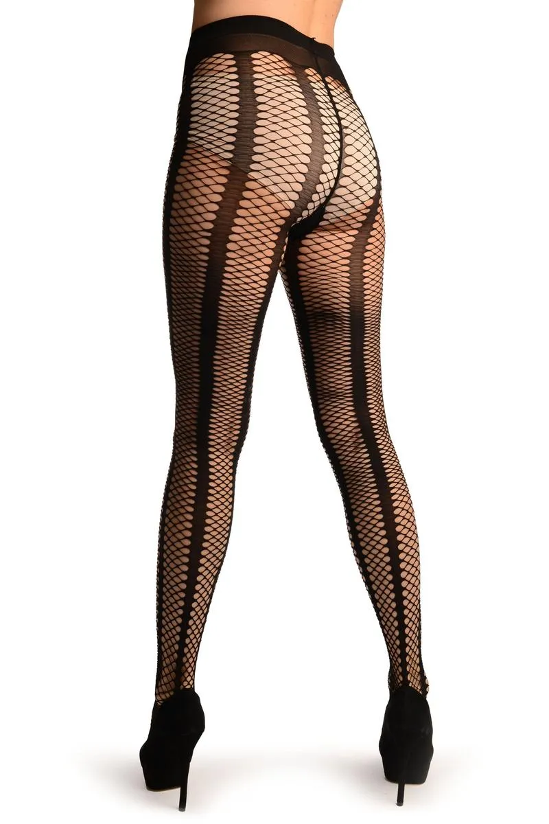 Black Sick Mesh Fishnet With Black Stripes Tights