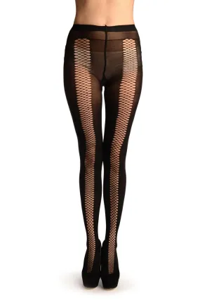 Black With Fishnet Front & Back Seam Tights