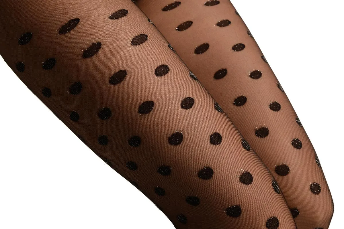 Black With Medium Shiny Woven Polka Dot Tights