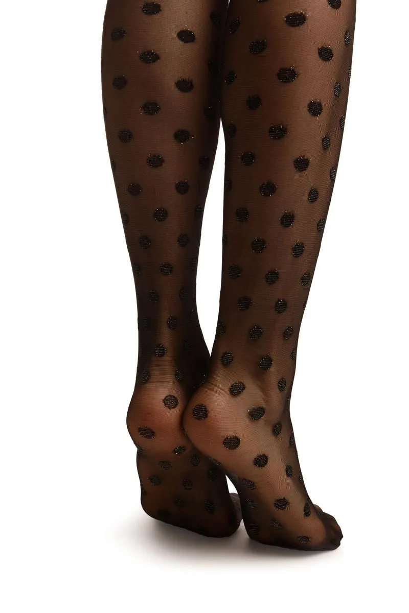 Black With Medium Shiny Woven Polka Dot Tights