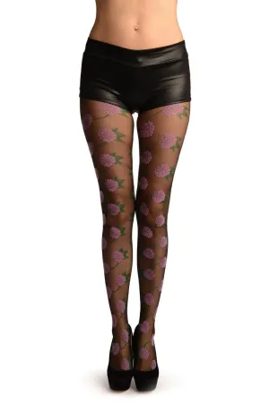 Black With Pink Flowers Tights