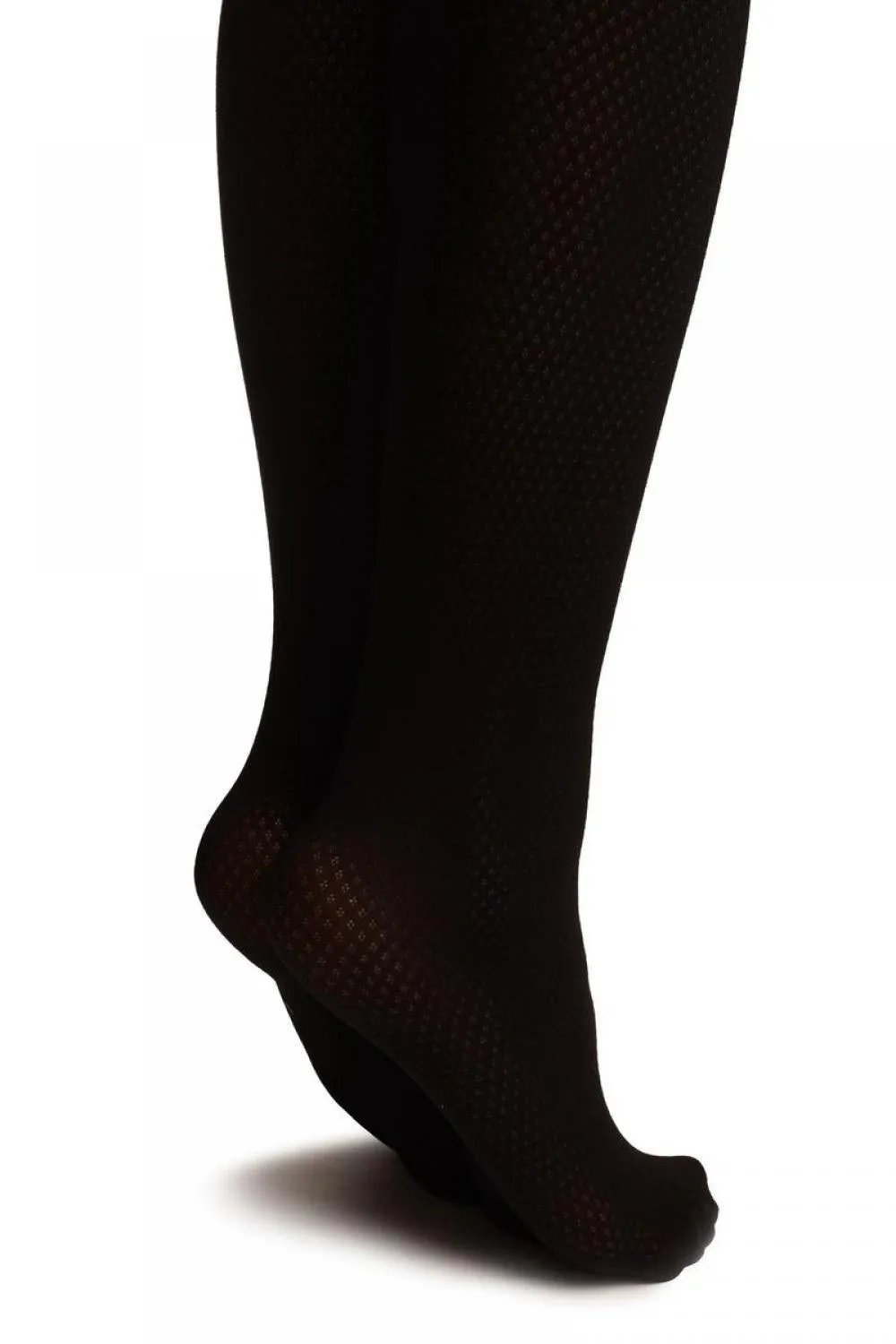 Black With Sheer Dots And Striped Bow Garter Tights