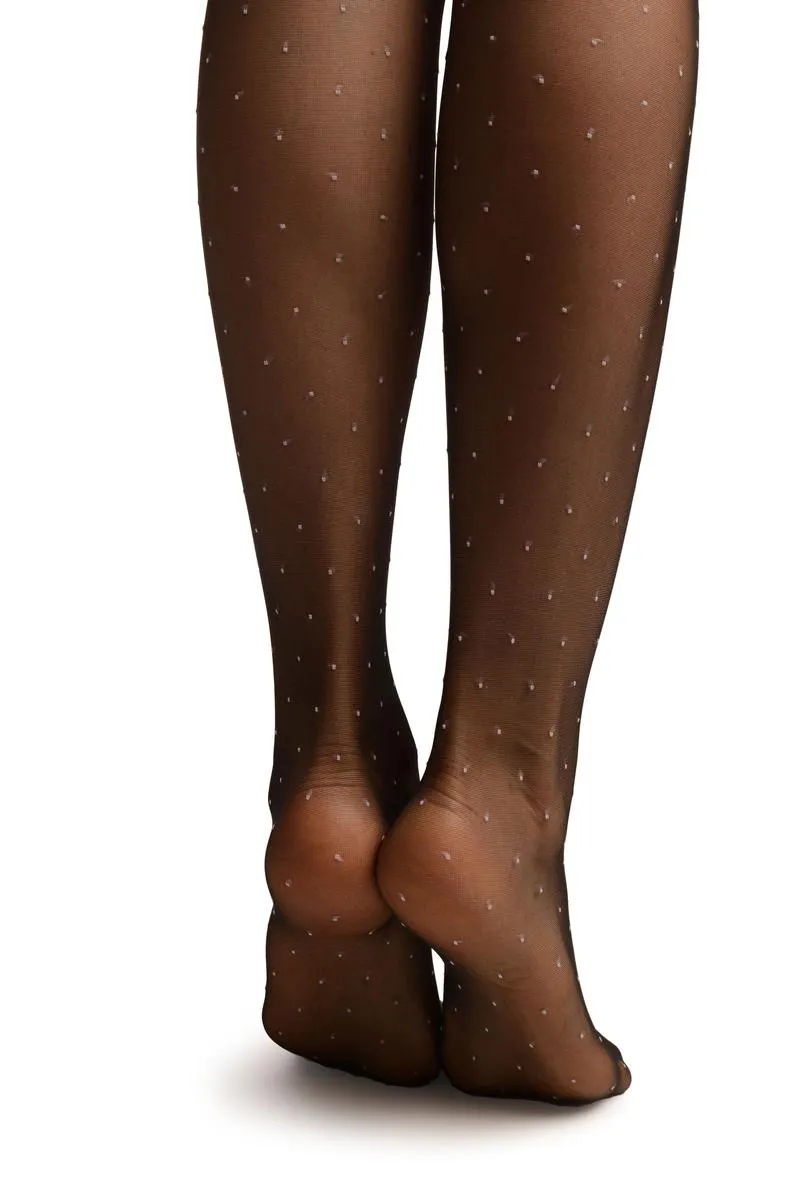 Black With Small Light Pink Woven Polka Dot Tights