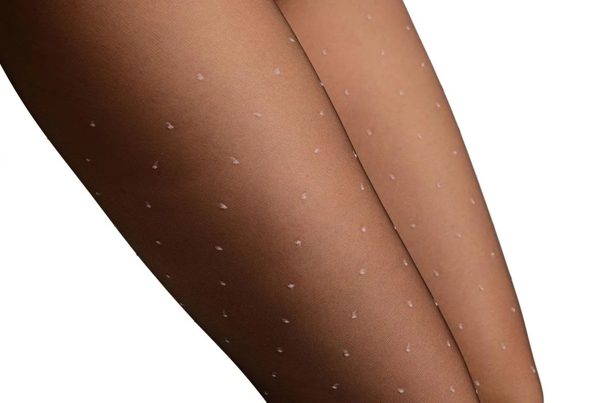 Black With Small Light Pink Woven Polka Dot Tights