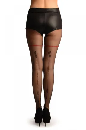 Black With Stitch Seam & Red Stripe Top Tights