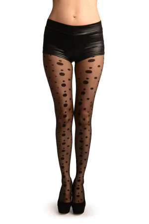 Black With Various Sizes Polka Dots Tights