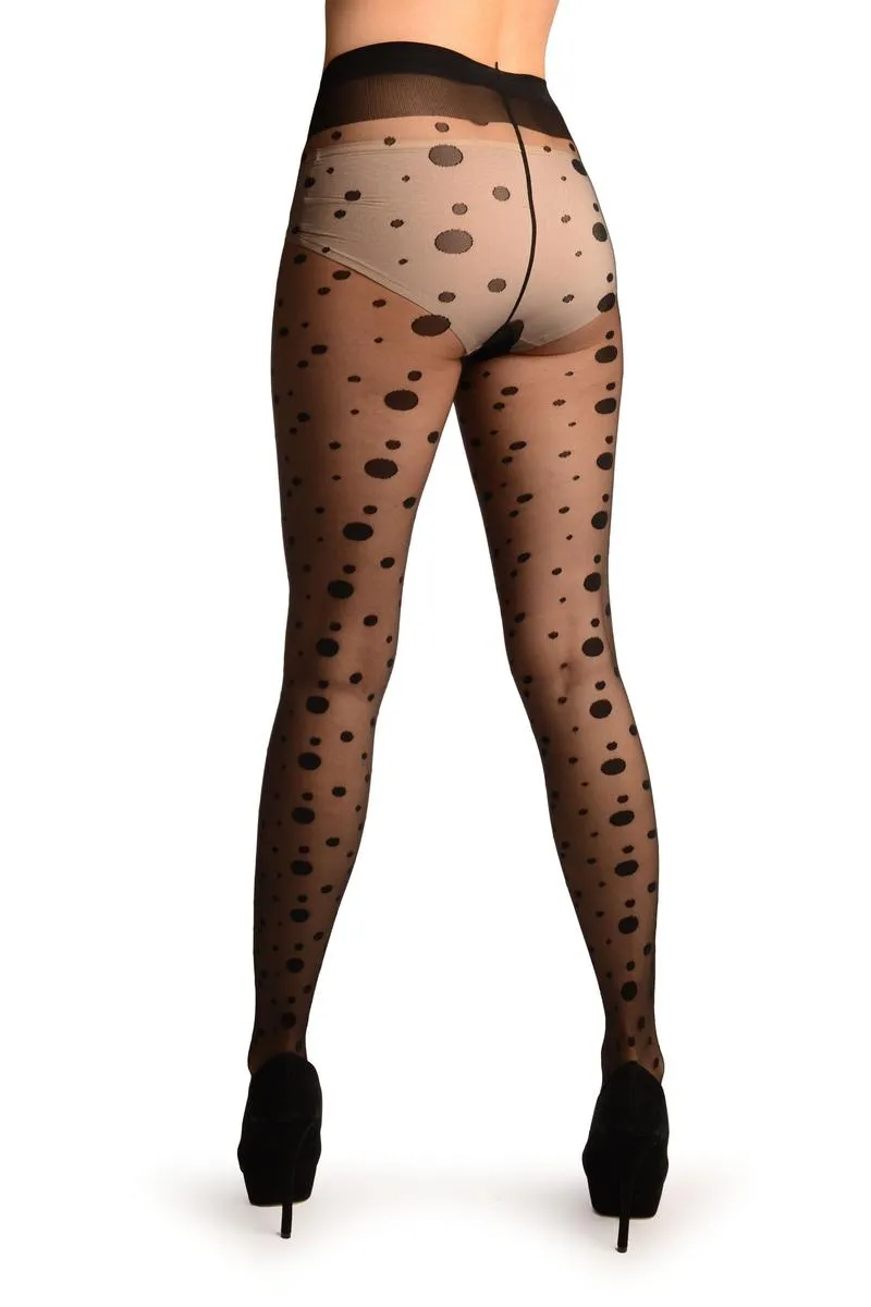 Black With Various Sizes Polka Dots Tights