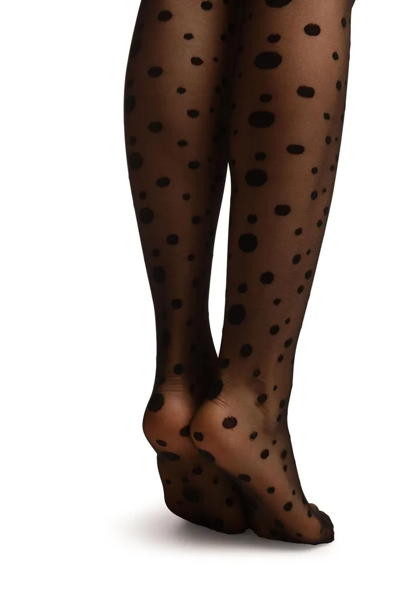 Black With Various Sizes Polka Dots Tights