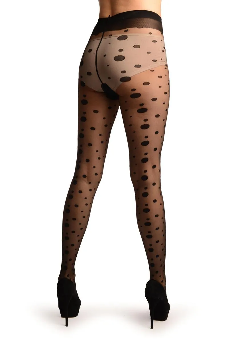 Black With Various Sizes Polka Dots Tights