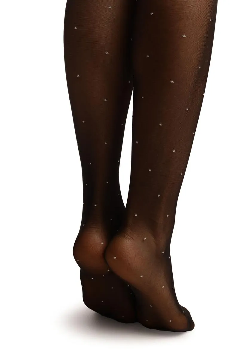 Black With White Woven Polka Dot Tights