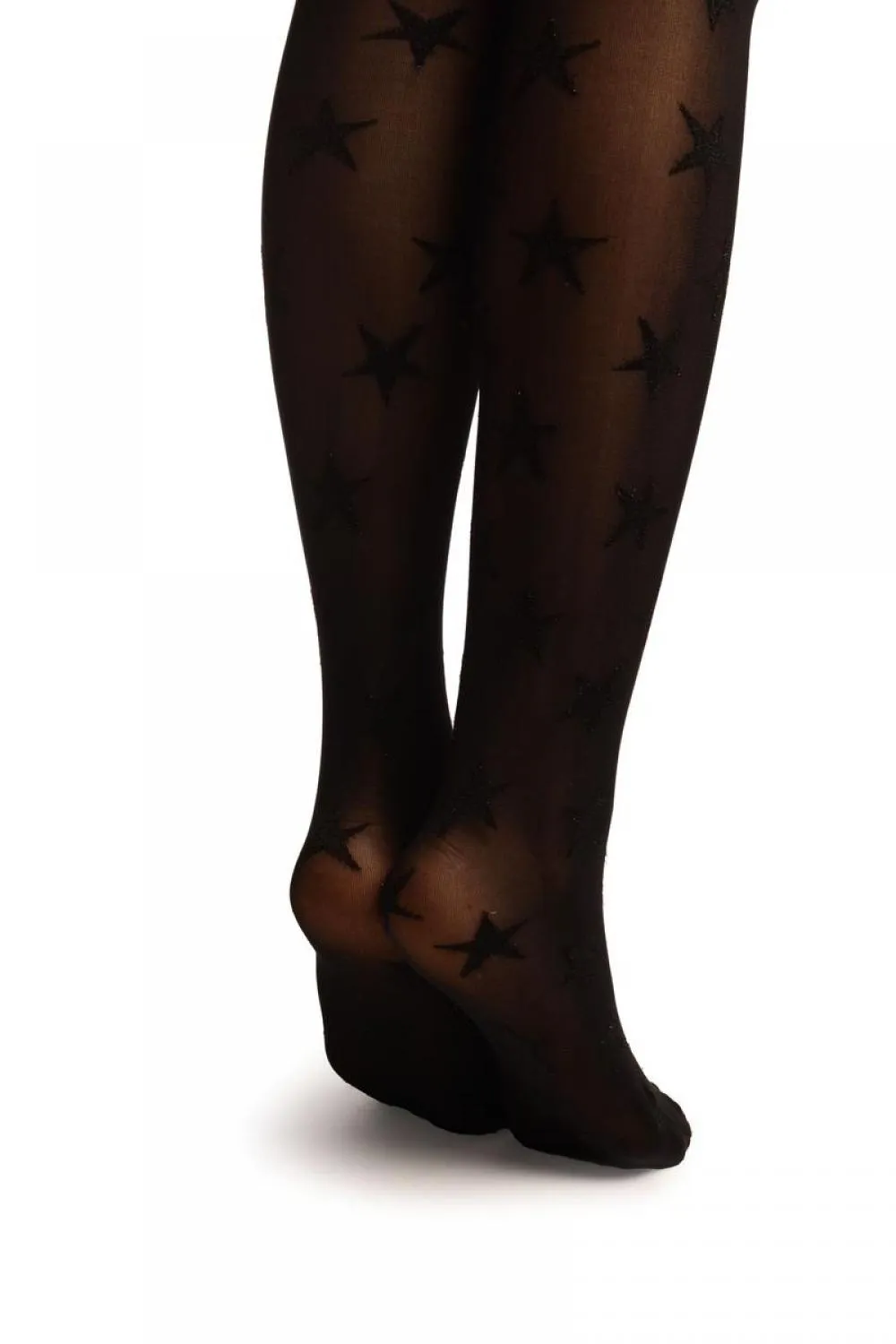 Black With Woven Black Shiny Stars Tights