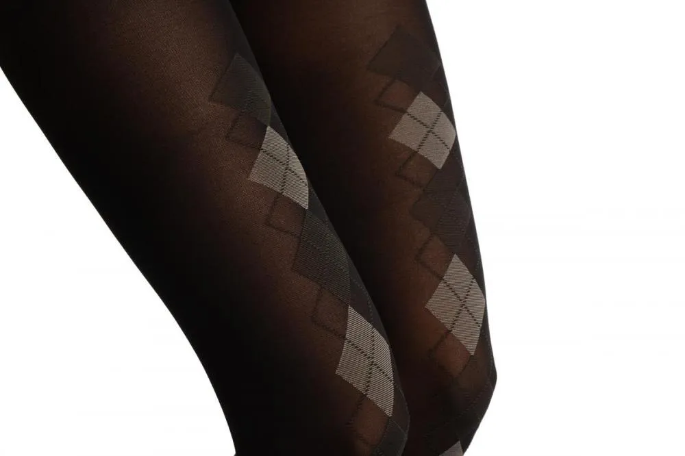 Black With Woven Grey & Dark Grey Diamonds Tights