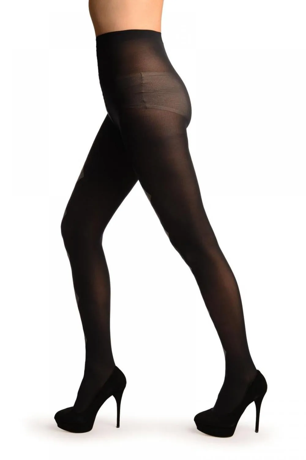 Black With Woven Grey & Dark Grey Diamonds Tights