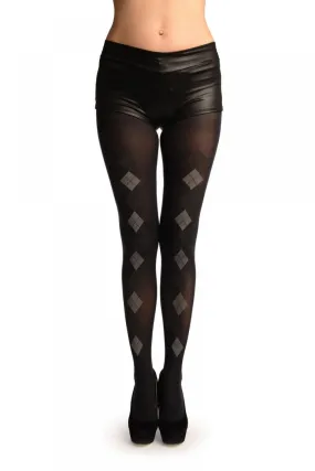 Black With Woven Grey & Dark Grey Diamonds Tights