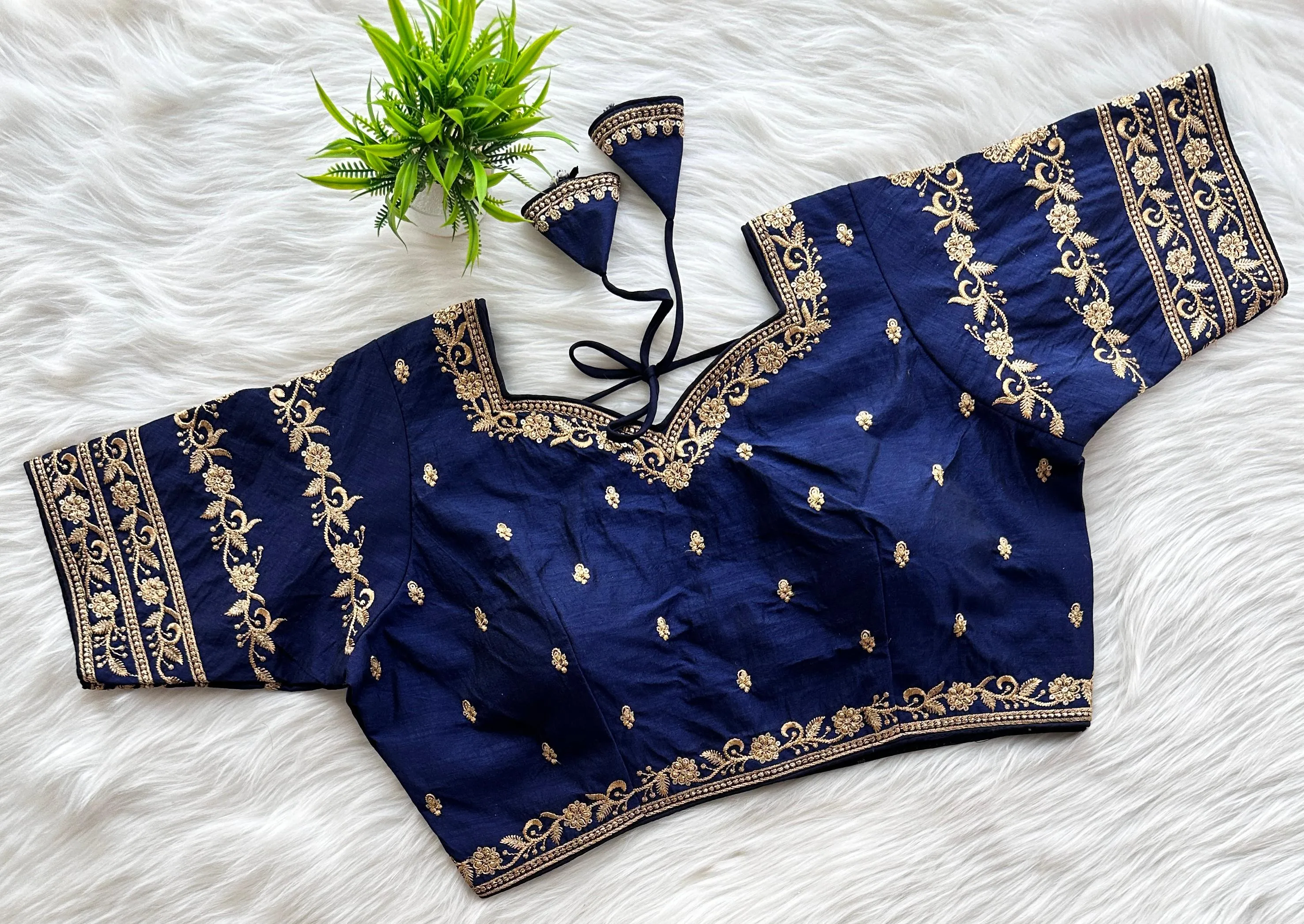 Blue Rajbhog Silk Embroidered Blouse with Handcrafted Detailing