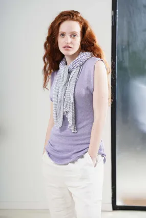 Boat neck sleeveless knit top - Lavender / White