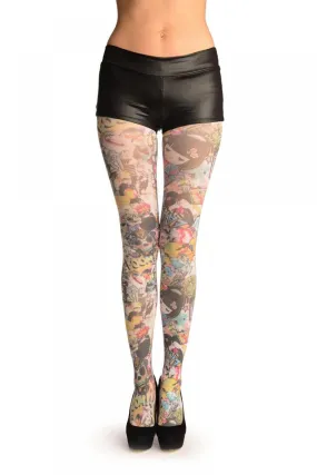 Boom Zap Japanese Girl Collage Printed Tights