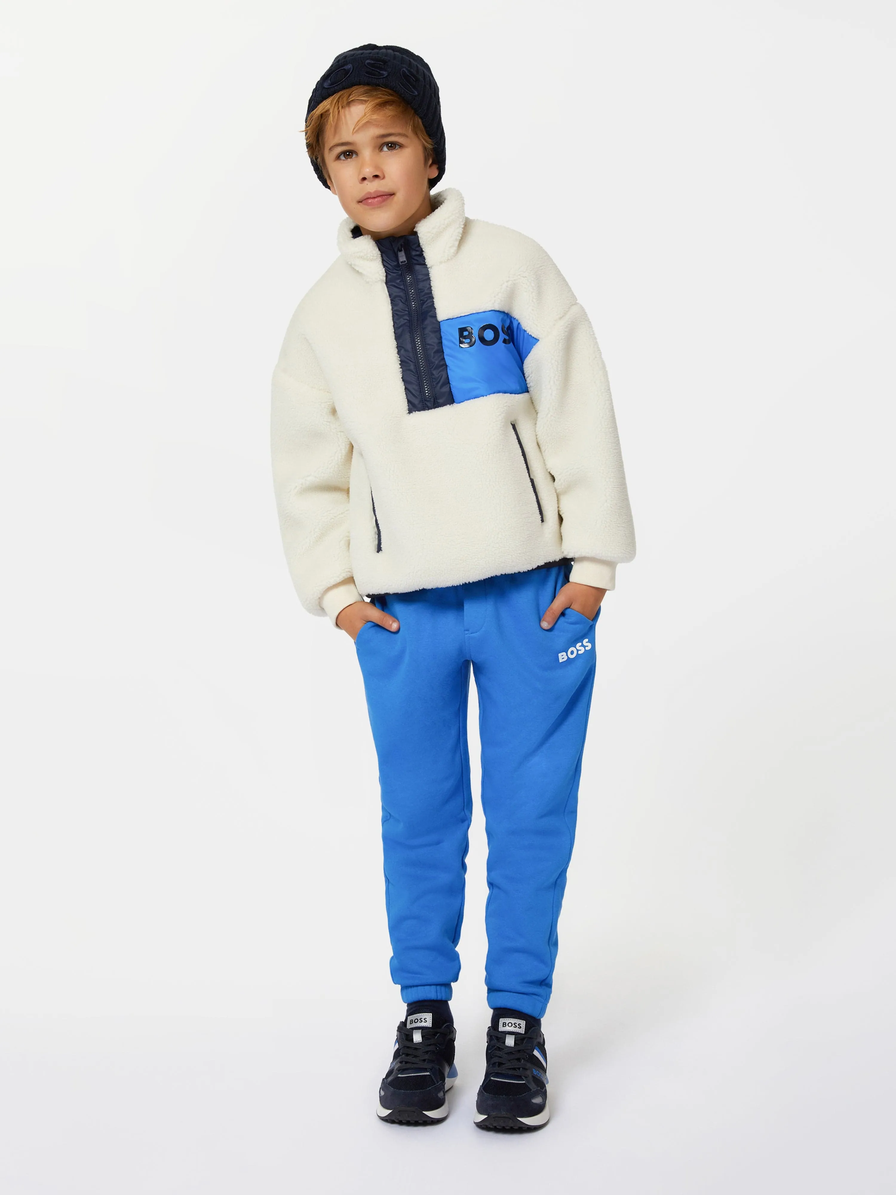 BOSS Boys Faux Shearling Sweatshirt in Cream