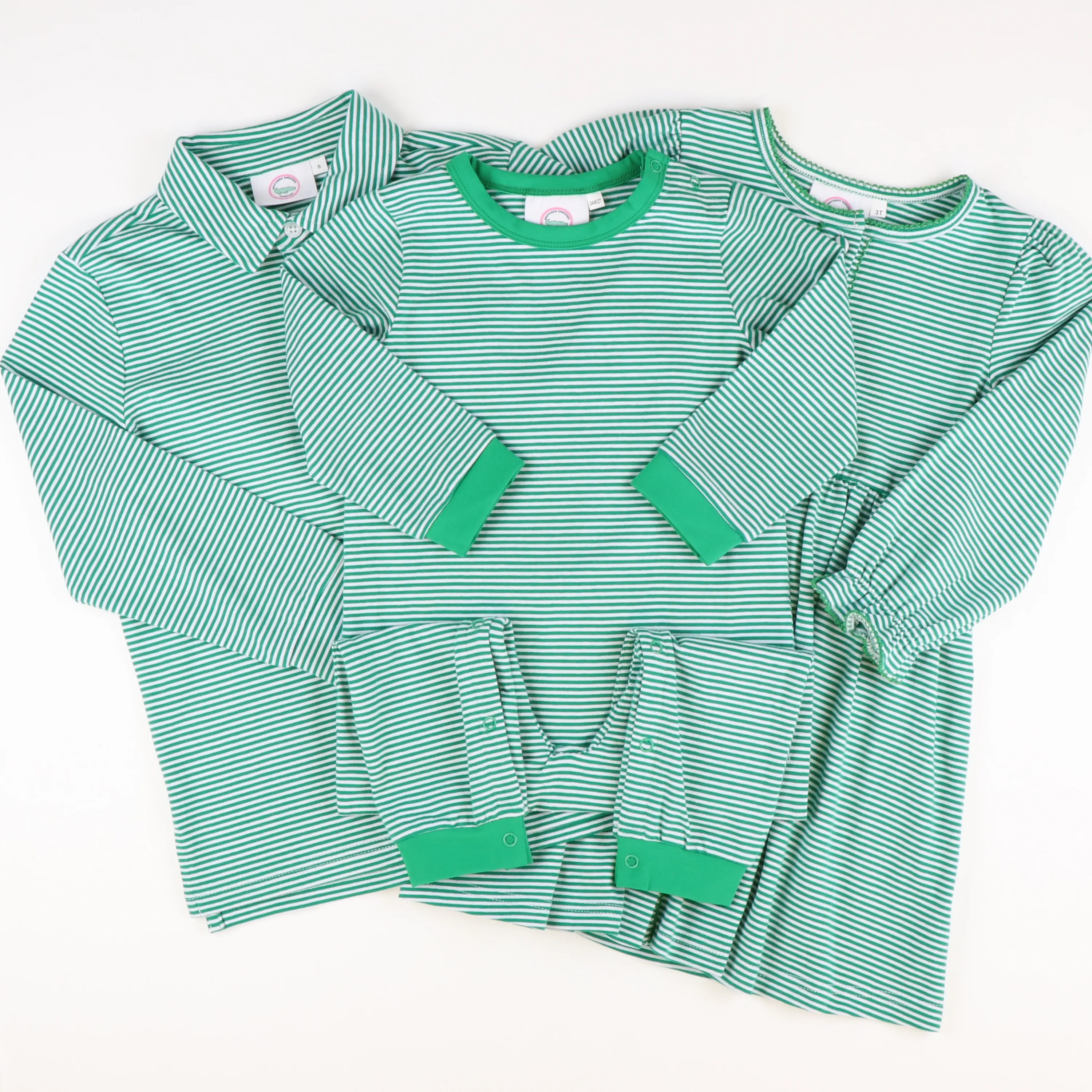 Boys Signature L/S Polo - Christmas Green Stripe Knit