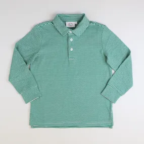 Boys Signature L/S Polo - Christmas Green Stripe Knit