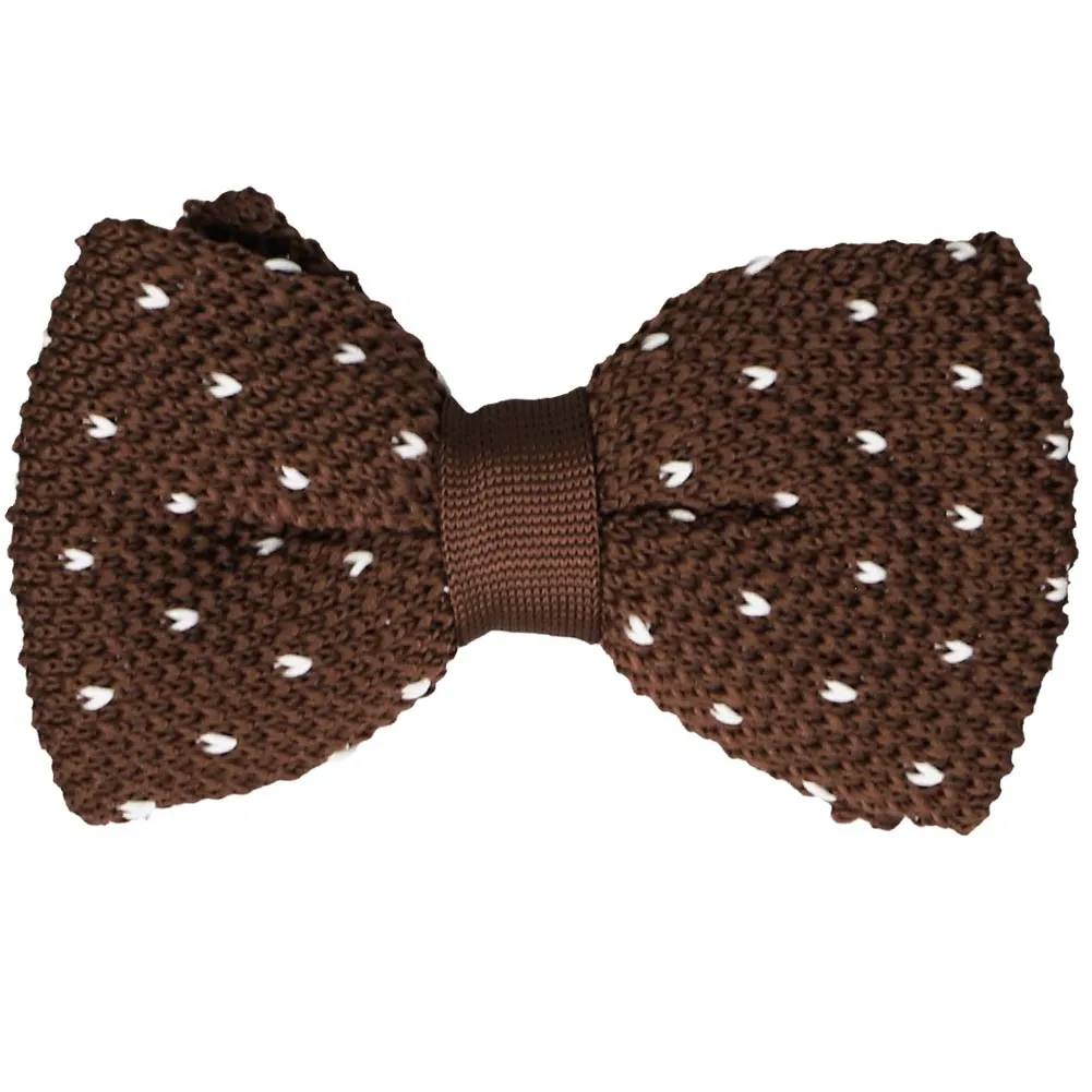 Brown Polka Dot Knit Bow Tie