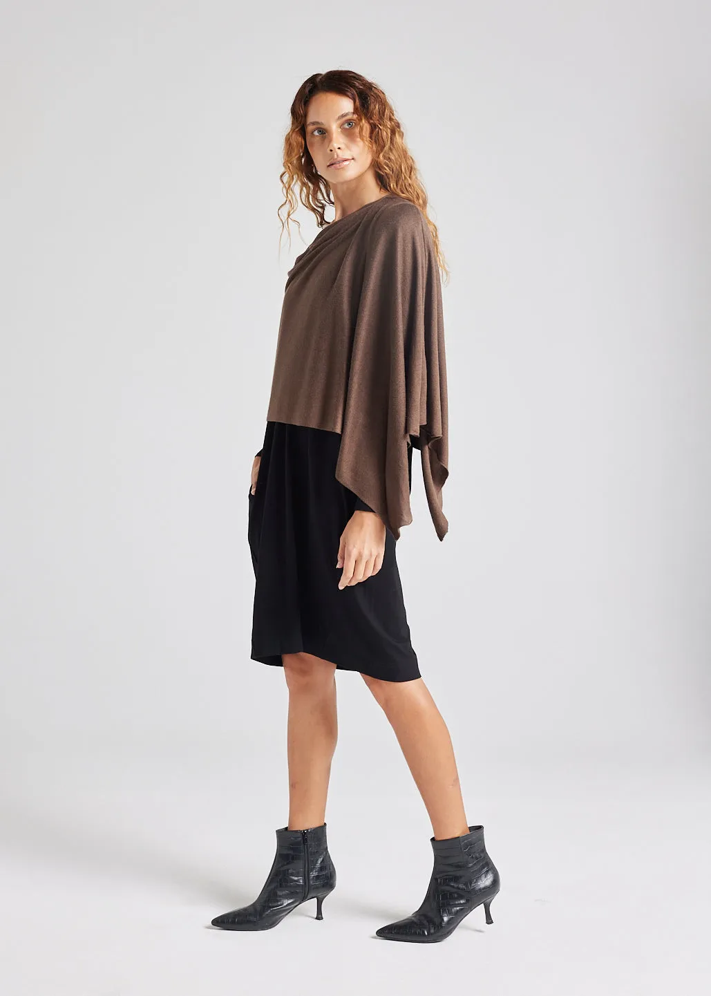 Carrie Cashmere/Bamboo Poncho - Chocolate