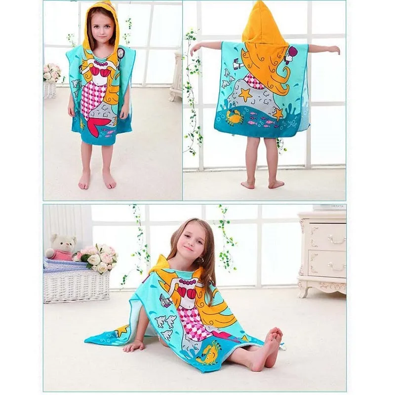 Cartoon Microfiber Kids Hooded Beach Towel Pool Poncho Shawl