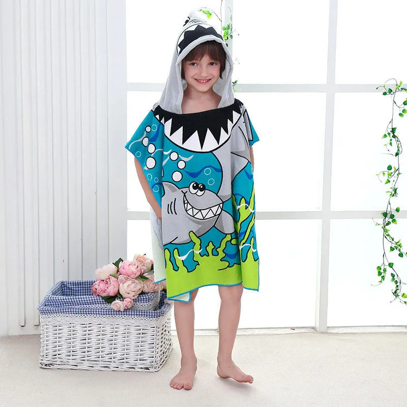 Cartoon Microfiber Kids Hooded Beach Towel Pool Poncho Shawl