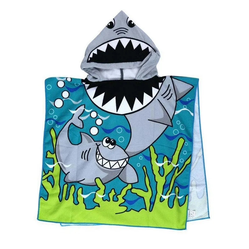 Cartoon Microfiber Kids Hooded Beach Towel Pool Poncho Shawl