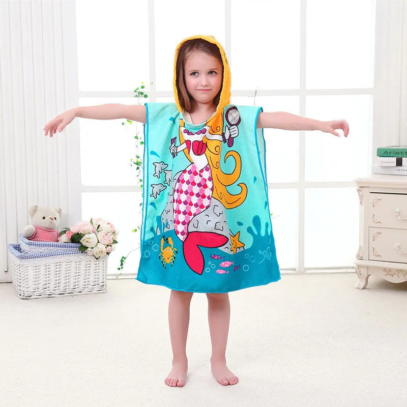 Cartoon Microfiber Kids Hooded Beach Towel Pool Poncho Shawl