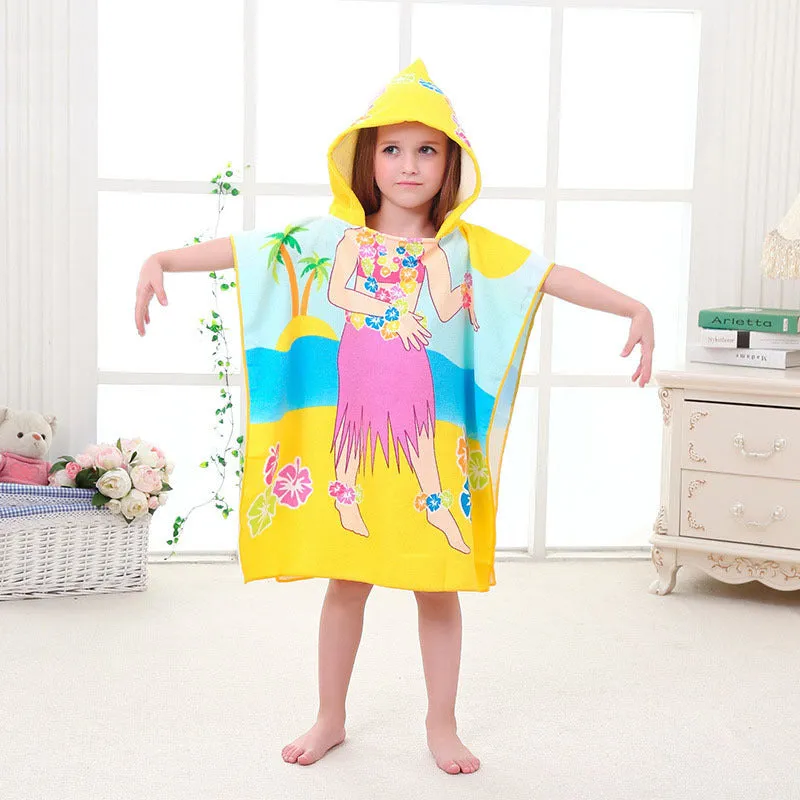 Cartoon Microfiber Kids Hooded Beach Towel Pool Poncho Shawl