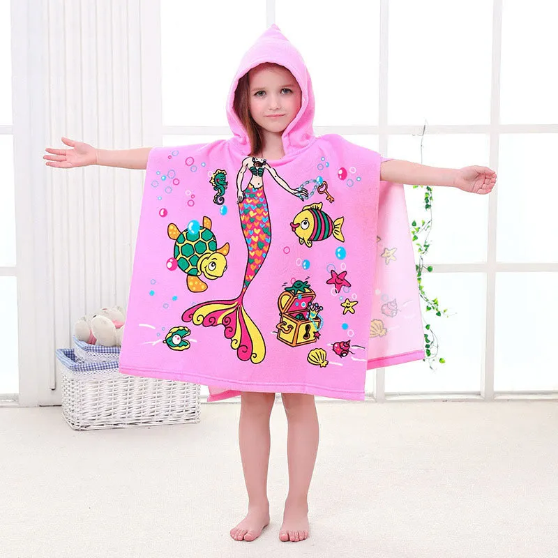 Cartoon Microfiber Kids Hooded Beach Towel Pool Poncho Shawl