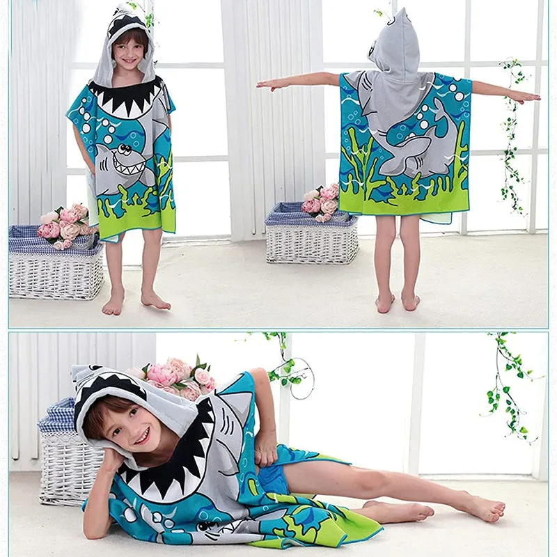 Cartoon Microfiber Kids Hooded Beach Towel Pool Poncho Shawl