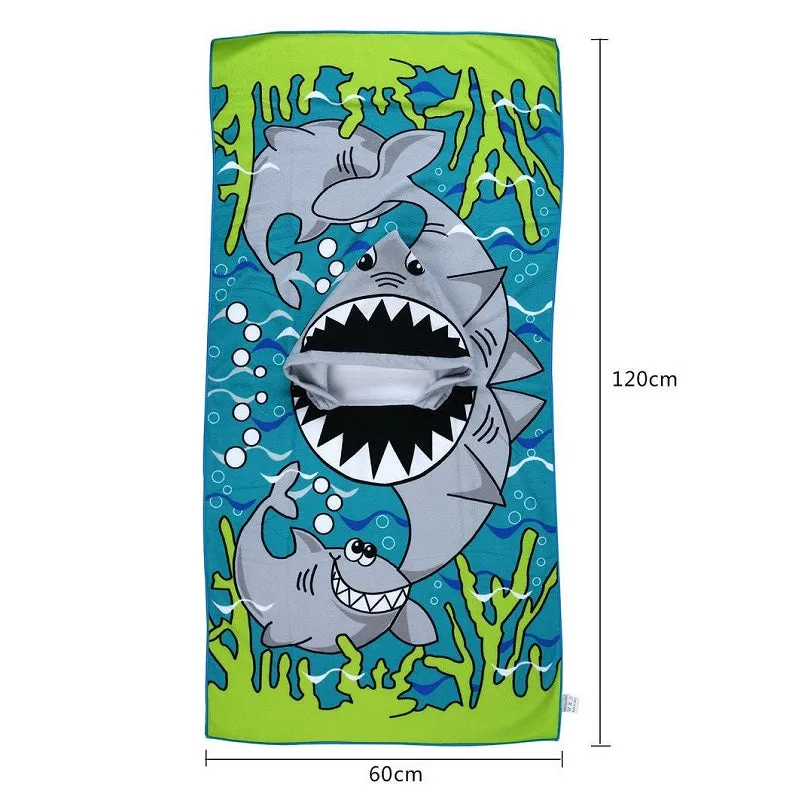 Cartoon Microfiber Kids Hooded Beach Towel Pool Poncho Shawl