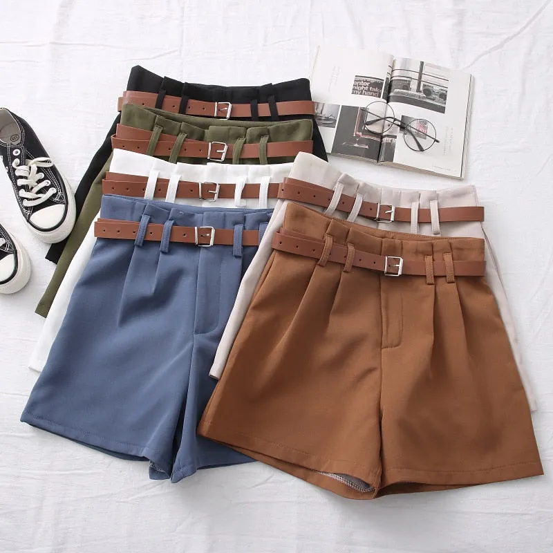 Casual Comfortable Elegant Shorts With Belt Women's Woolen Shorts