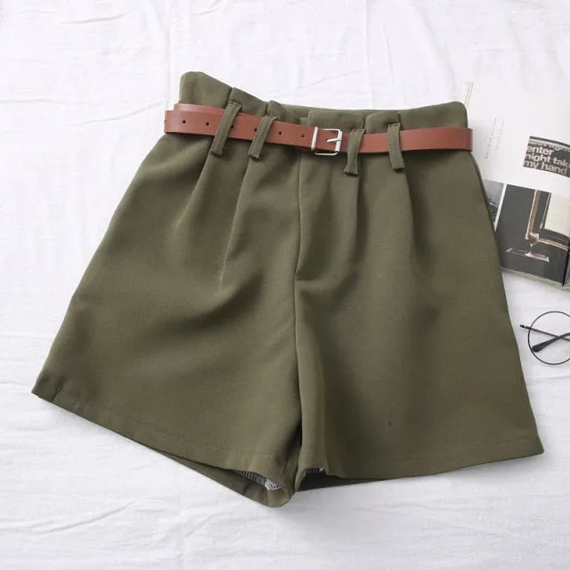 Casual Comfortable Elegant Shorts With Belt Women's Woolen Shorts