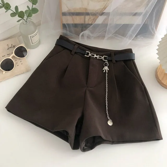 Casual Comfortable Elegant Shorts With Belt Women's Woolen Shorts