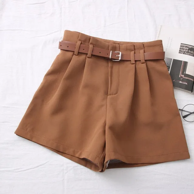 Casual Comfortable Elegant Shorts With Belt Women's Woolen Shorts