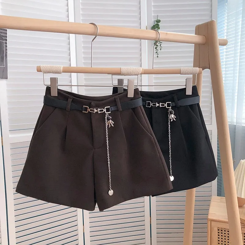 Casual Comfortable Elegant Shorts With Belt Women's Woolen Shorts