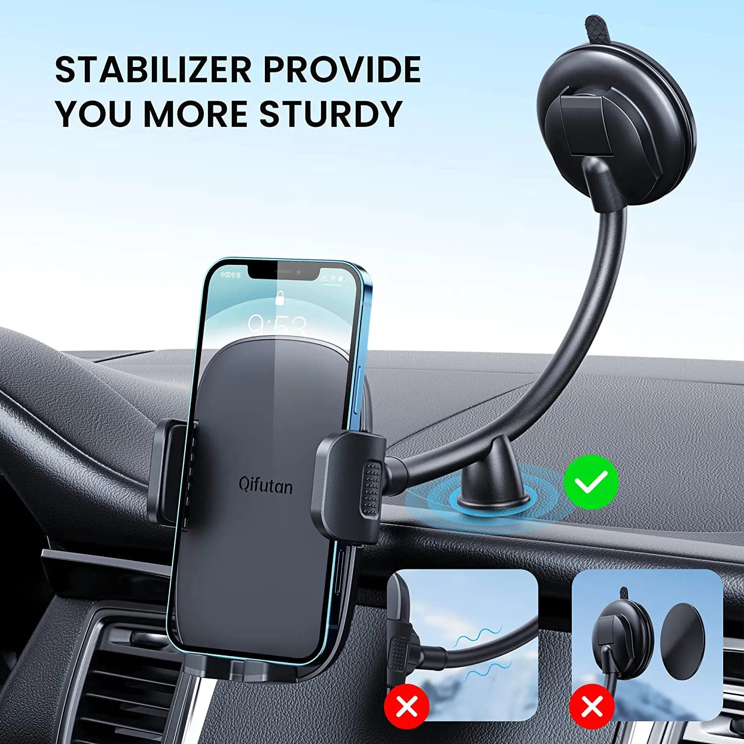 Cell Phone Holder for Car Phone Mount Long Arm Dashboard