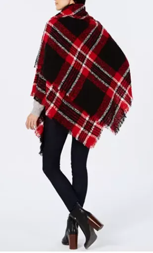 Charter Club Boucle Plaid Toggle Poncho, Red