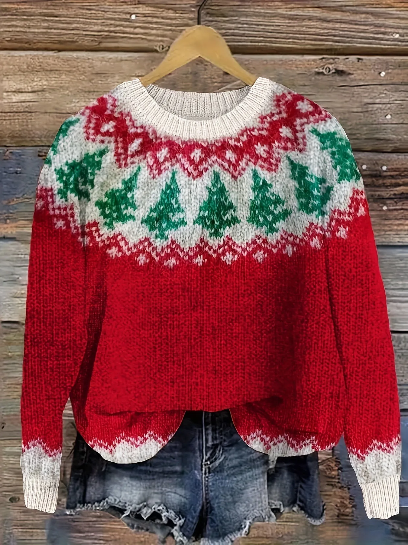 Chic Christmas Tree Knit Sweater for Women - Cozy Long Sleeve, Crew Neck Pullover | Elegant & Versatile | Perfect for Casual Wear, Dates, Parties & Business Occasions, for Christmas, Winter, Autumn, Spring