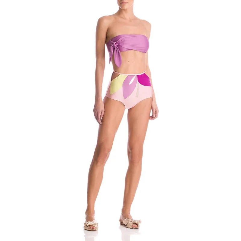 Colorful Flower Hot Pants Bikini With Side Knot Pink