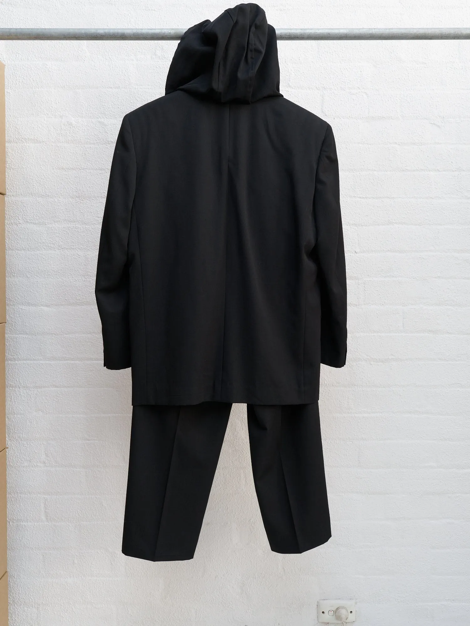 Comme des Garcons Homme 1991 black wool zipped hood three button suit - mens S