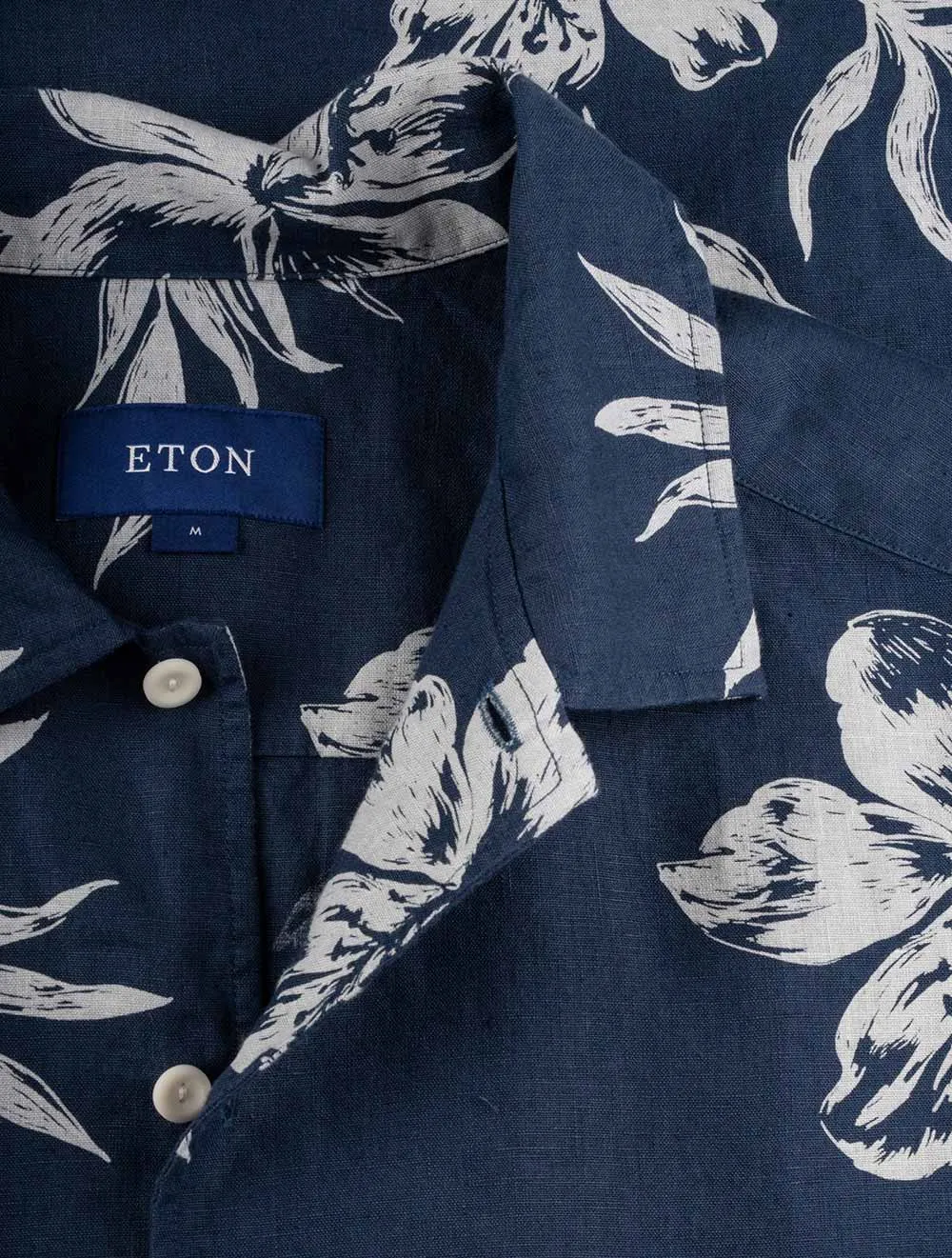 Contemporary Fit Short Sleeve Linen Floral Shirt Navy